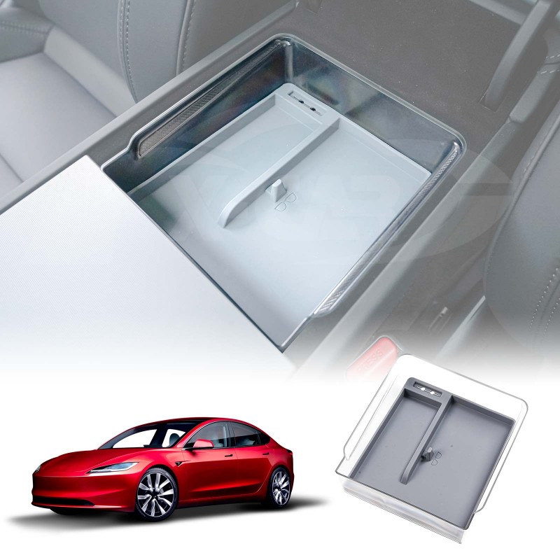 NEW Tesla Model 3 Highland 2024 Premium Centre Console Mid Organizer Tray  Storage Box Drawer Container with Grey Silicone Mat