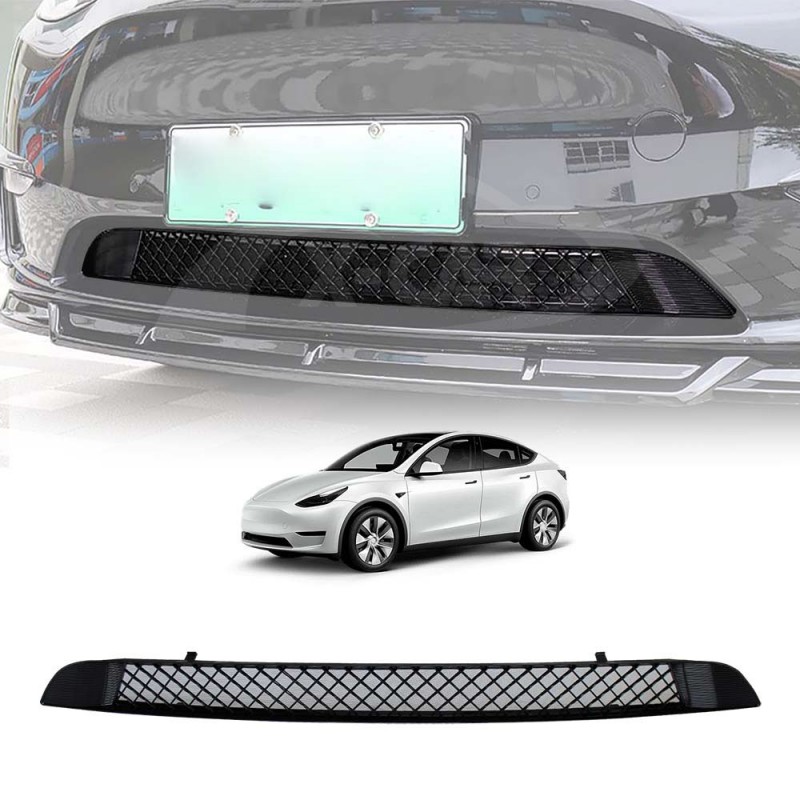 Tesla Model Y Car Front Air Flow Vent Inlet Intake Grill Mesh Grille Grid  ABS Plastic Protection Cover Leaves Insect Guard Gloss Finish Piano Black