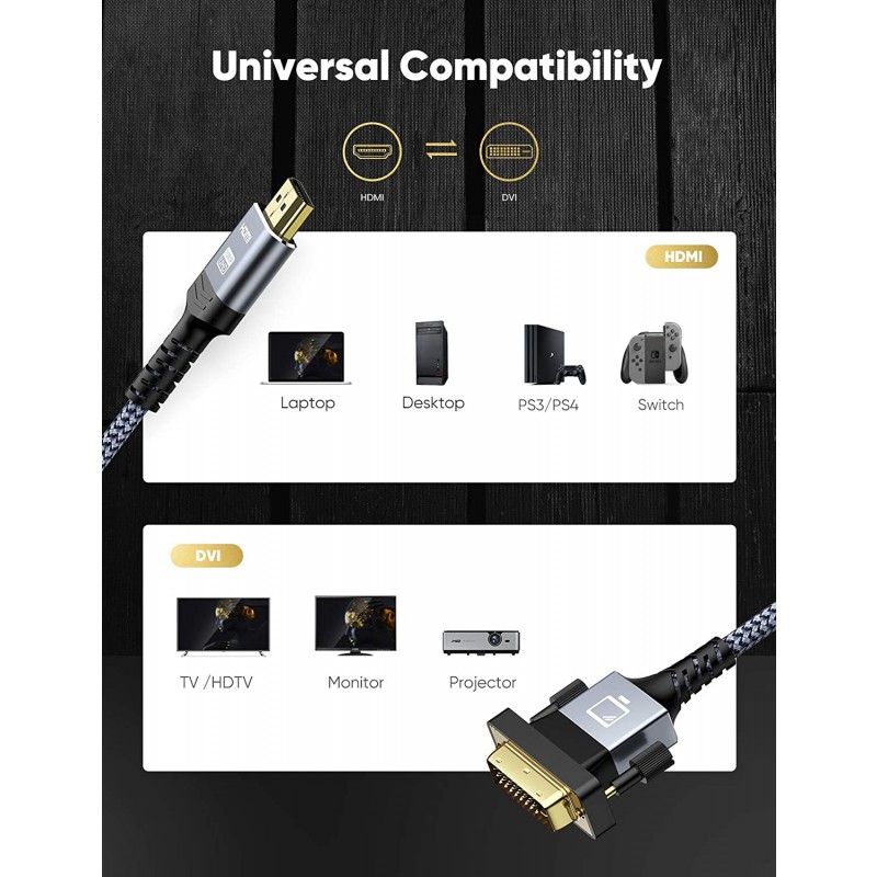 thumbnail image 2 of Gold Plated HDMI To DVI-D Male Adapter Cable - For HDTV, PS3, Xbox 360, PC Monitor - 6FT (approx) 2 of 5