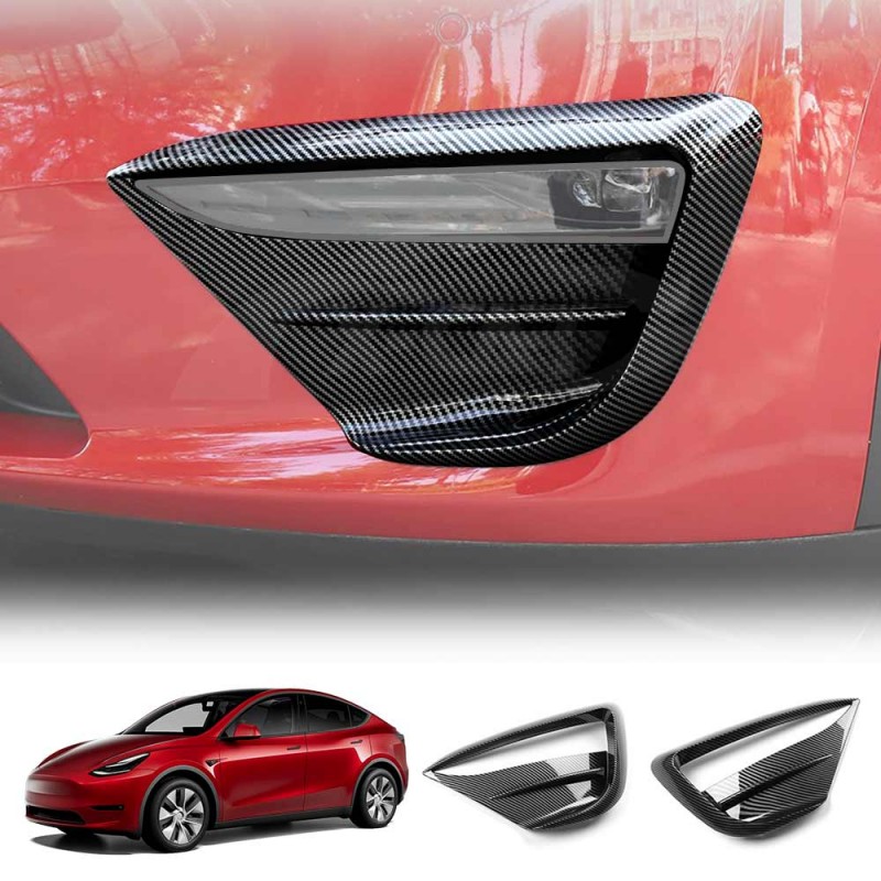 Glossy Carbon Fiber Fog Light Trim For Tesla Model 3 2017-2023 - ABS Plastic Eyebrow Cover