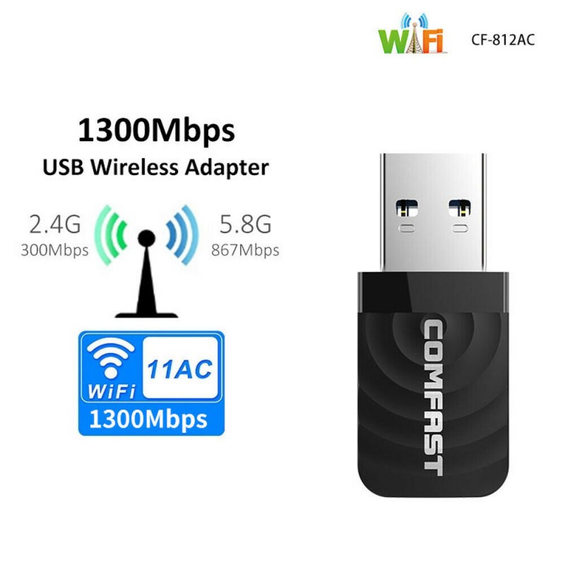 thumbnail image 2 of 1300Mbps USB 3.0 WiFi Adapter - Dual Band 2.4G/5.8G With Antenna - For PC/Mac/Linux 2 of 3