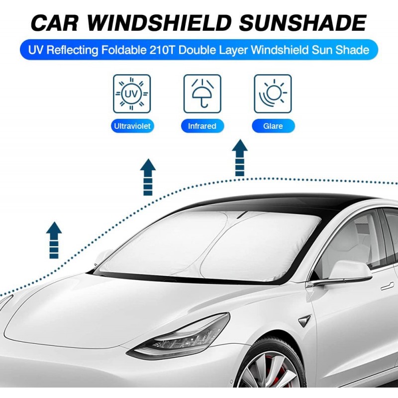 Windshield Sun Shade for Tesla Model Y 2022 Blocks UV Rays Foldable Custom Sun  Visor Protector