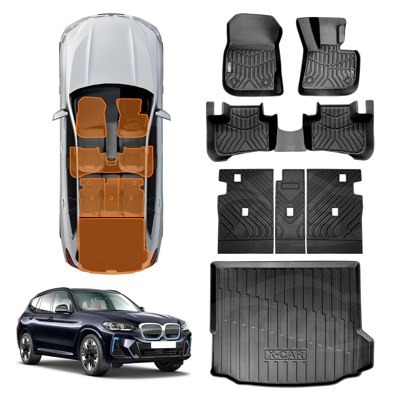 Floor Mat Boot Liner Back Seat Protector Combo for BMW iX3 2023-Onwards ...