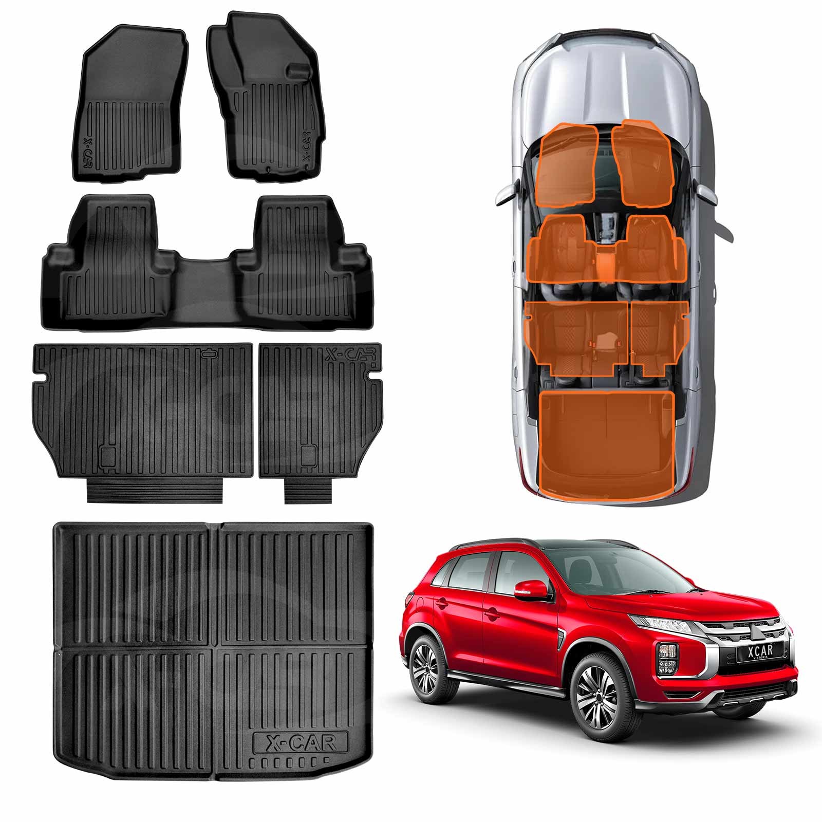 Floor Mats Boot Liner Set for Mitsubishi ASX 2010-2025 All Weather ...