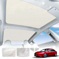 Tesla Model 3 Highland Glass Roof Sunroof Mesh 2023-2025 Sun Blind Shade Sunshade with UV Heat Insulation Film (Cream White)