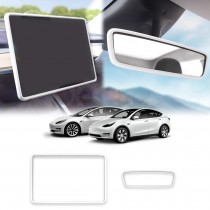 Screen Protector Rearview Mirror Frame for Tesla Model 3 2017-2023 and Model Y 2021-2025 Protection Silicone Cover Case Accessories White