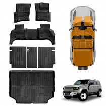 Floor Mats Boot Liner Set for Land Rover Defender L663 110 5 Seater 2020-Onwards All Weather Car Trunk Cargo Kick Back Seat Cover