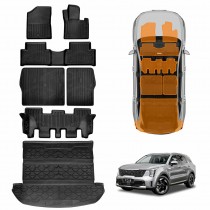 3D Floor Mats Boot Liner Set for Kia Sorento 2020-Onwards All Weather Heavy Duty Cargo Kick Back Seat Protector Cover