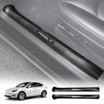 Carbon Fiber Style Front Door Sill Protector for Tesla Model Y 2021-2025 Door Entry Guard