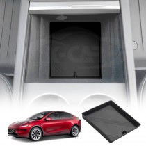 Center Console Organizer Mat for Tesla Model Y Juniper 2025-Onwards Black Soft Silicone Non-Slip Pad
