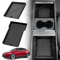 Organizer Pad Set for Tesla Model Y Juniper 2025-Onwards Center Console Armrest Storage Black Soft Silicone Non-Slip Mat