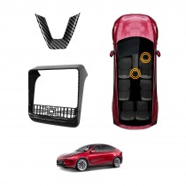 Carbon Fiber Style Panel Trim Set for Tesla Model Y L 6-Seat 2026-Onwards Rear AC Vent Steering Wheel Accessories