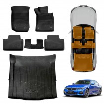 3D Floor Mats Boot Liner Set for BMW 3 Series & M3 Sedan 2019-Onwards All Weather Heavy Duty Cargo Car Trunk Luggage Tray