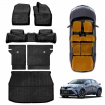 3D Floor Mats Boot Liner Set for Toyota C-HR CHR 2016-2023 All Weather Heavy Duty Cargo Kick Mats Back Seat Protector Cover