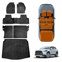 3D Floor Mats Boot Liner Set for Toyota Corolla Cross 2022-Onwards All Weather Heavy Duty Cargo Kick Mats Back Seat Protector Cover