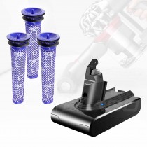 Replacement Battery and 3x Washable Pre Filter for Dyson V6 DC58 DC59 DC62 Animal Handheld,DC72 DC74 Animal SV03 SV06 SV09 Handheld Vacuum