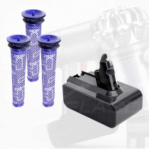 4.0Ah Replacement Battery and 3x Washable Pre Filter for Dyson V6 DC58 DC59 DC62 DC74 SV03 SV05 SV06 SV09 Animal Absolute Handheld Vacuum