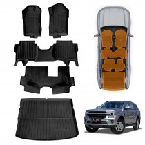 3D Heavy Duty All Weather Car Mats Boot Liner Floor Liner Full Set for Ford Everest 2022-2025 Heavy Duty Cargo Trunk Mat Luggage Tray