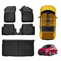3D Floor Mats Boot Liner Set for Fiat 500 500C 2008-2024 All Weather Heavy Duty Cargo Car Trunk Luggage Tray