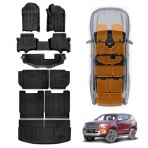 3-Pcs Boot Liner Floor Mats Set for Ford Everest 2015-2022 All Weather Heavy Duty Cargo Kick Mats Back Seat Protector Cover