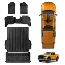 Floor Mats Tub Liner Set for Ford Next-Gen Ranger Raptor RA 2022-2025 with Plastic Tub All Weather Heavy Duty Car Trunk Tailgate Ute Protector