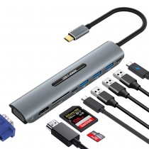USB Type-C HUB Docking Station 9-in-1 4K HDMI 1080P VGA USB3.0 SD/TF Card 100w PD fast charging USB-C 3.1 Adapter