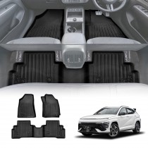 3D Floor Mats for Hyundai Kona 2023-Onwards Hybrid Heavy Duty All Weather Car Waterproof Interior Protection Liner Set