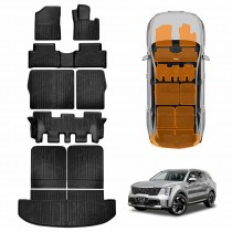 3D Floor Mats Boot Liners Set for Kia Sorento 2020-Onwards All Weather Heavy Duty Cargo Kick Mats Back Seat Protector Cover