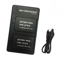 2 Rechargeable Batteries and External USB Dual Battery Charger for Canon LP-E12 Camera