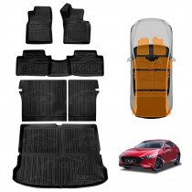 Floor Mats Boot Liner Set for Mazda 3 Hatch BP Series 2019-Onwards All Weather Heavy Duty Car Trunk Cargo Kick Back Seat Protector Cover