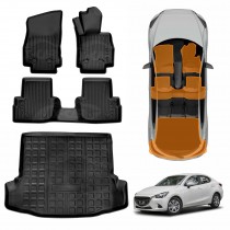 3D Floor Mats Boot Liner for Mazda 2 Sedan 2014-2025 DL Series All Weather Heavy Duty Cargo Car Trunk Luggage Tray