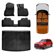 3D Floor Mats Boot Liner Set for MINI Countryman U25 2024-Onwards All Weather Heavy Duty Cargo Car Trunk Luggage Tray Acessories