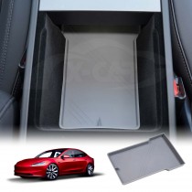 Grey Soft Silicone Armrest Storage Organizer Mat for Tesla Model 3 Highland 2023-2025 Center Console Non-Slip Pad