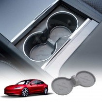 Soft Silicone Cup Holder Mat for Tesla Model 3 Highland 2023-2025 Oil Resistant Drink Coaster Pad Grey