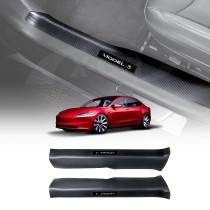 Tesla Model 3 Highland 2023-2025 Carbon Fiber Style Front Door Entry Sill Plate Protector Car Threshold Scuff Trim Covers Guards Accessories