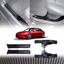 Tesla Model 3 Highland 2023-2025 Carbon Fiber Style Front Rear Door Sill Plate Protector Car Threshold Scuff Trim Covers Guards Accessories
