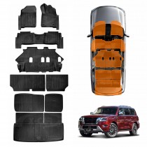 Floor Mats Boot Liners Set for Nissan Patrol Y62 Series 2012-Onwards All Weather Heavy Duty Cargo Kick Back Seat Protector Covers