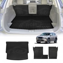Boot Liner Kick Mats for Nissan X-trail Xtrail T33 5 Seats 2022-Onwards with 2nd Row Cup Holder Cargo Car Trunk Back Seat Protector 