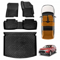 3D All-Weather Floor Mats Boot Liner for Mitsubishi Outlander 2012-2021 Heavy Duty Customized Car Floor Liners Full Set Carpet