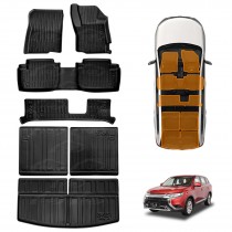 3D Floor Mats Boot Liners Set for Mitsubishi Outlander 2012-2021 All Weather Heavy Duty Cargo Car Trunk Luggage Tray