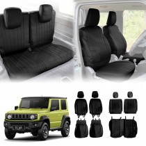 Seat Covers Full Set for Suzuki Jimny 3-Door 2018-2025 Black Premium Vintage PU Leather Interior Accessories