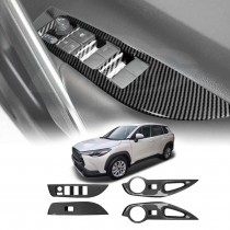 Power Window Control Switch Panel Trim Decor Cover Protector for Toyota Corolla Cross 2022-2025 Carbon Fibre Style