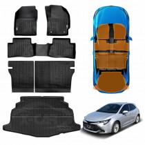 3D Floor Mats Boot Liner Set for Toyota Corolla Hatchback ZR Hybrid 2018-Onwards All Weather Heavy Duty Cargo Kick Back Seat Protector Cover