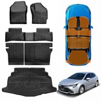 3D Floor Mats Boot Liner Set for Toyota Corolla Hatchback ZR Hybrid 2018-Onwards All Weather Heavy Duty Cargo Kick Back Seat Protector Cover