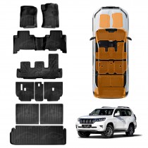 3D Floor Mats Boot Liner Set for Toyota Prado 150 Series 7-Seat 2009-2024 All Weather Heavy Duty Cargo Kick Back Seat Protector Cover