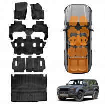 Floor Mats Boot Liner Set for Toyota Prado 250 Series 7-Seater 2024-2025 All Weather Heavy Duty Cargo Kick Mats Back Seat Protector Cover