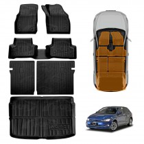 3D Floor Mats Boot Liner Set for Volkswagen Polo MK6 Hatch 2018-Onwards All Weather Heavy Duty Cargo Kick Mats Back Seat Protector Cover