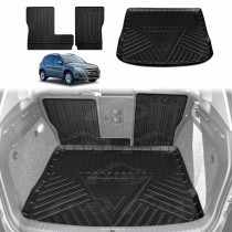 Boot Liner Kick Mats Set for Volkswagen Tiguan 2008-2016 All Weather Heavy Duty Cargo Car Trunk Back Seat Protector