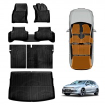 Floor Mats Boot Liner Set for Volkswagen VW Golf MK7 MK7.5 MK8 2013-Onwards All Weather Heavy Duty Cargo Kick Mats Back Seat Cover