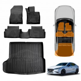 3D Floor Mats Boot Liner Set for Mazda 3 Sedan BN BM 2014-2019 All Weather Heavy Duty Cargo Car Trunk Luggage Tray